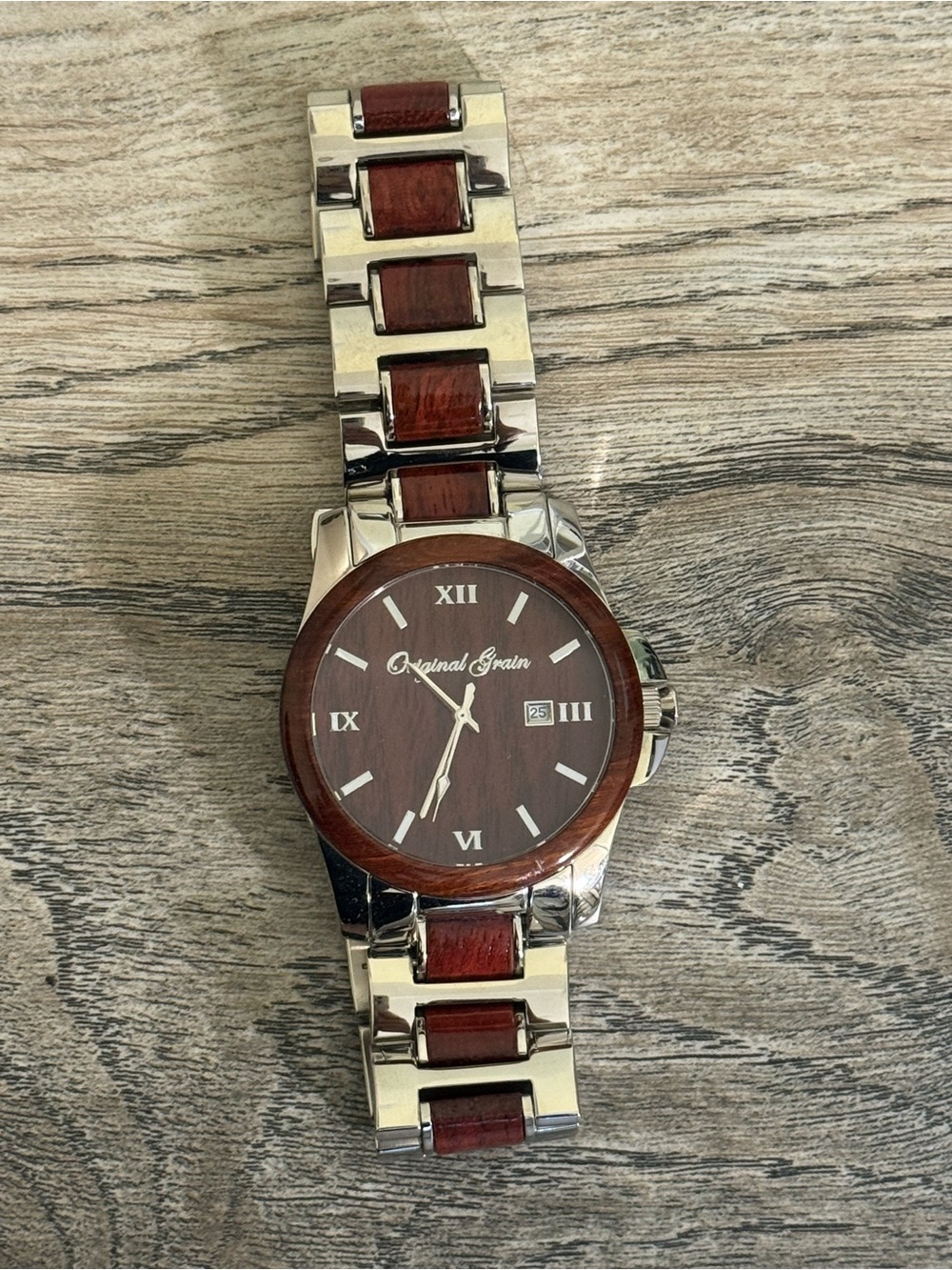 Original Grain The Barrel Men’s Wood Stainless Steel Watch Brown Silver